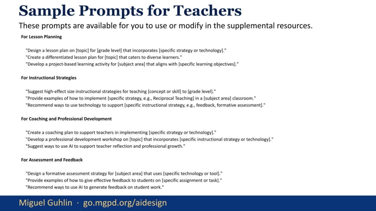 Slide 38: Sample Prompts for Teachers