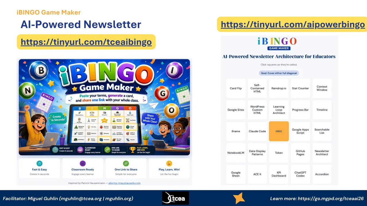 iBINGO Game Maker, a bingo card where each square is a session concept