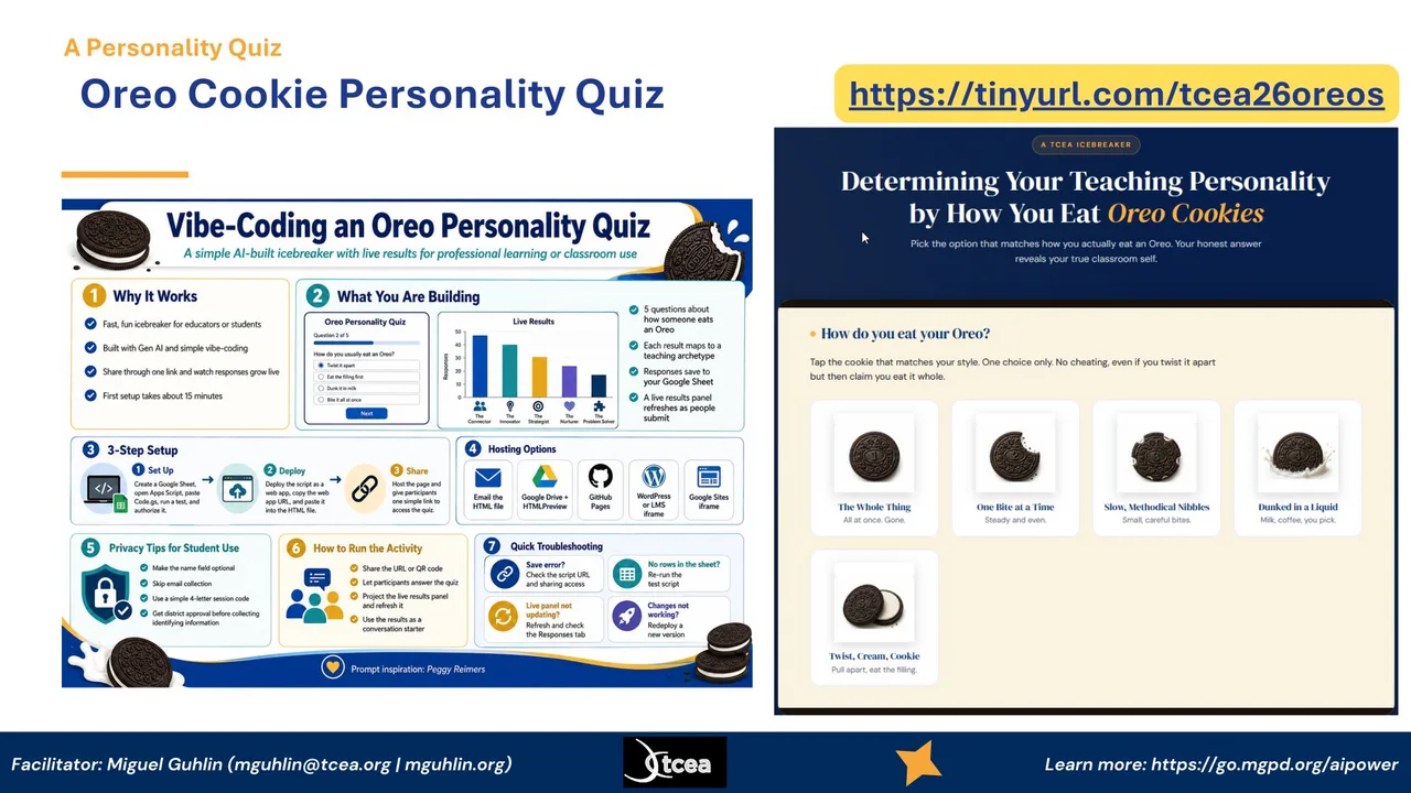 Oreo Cookie Personality Quiz, a vibe-coded icebreaker that saves results to a Google Sheet
