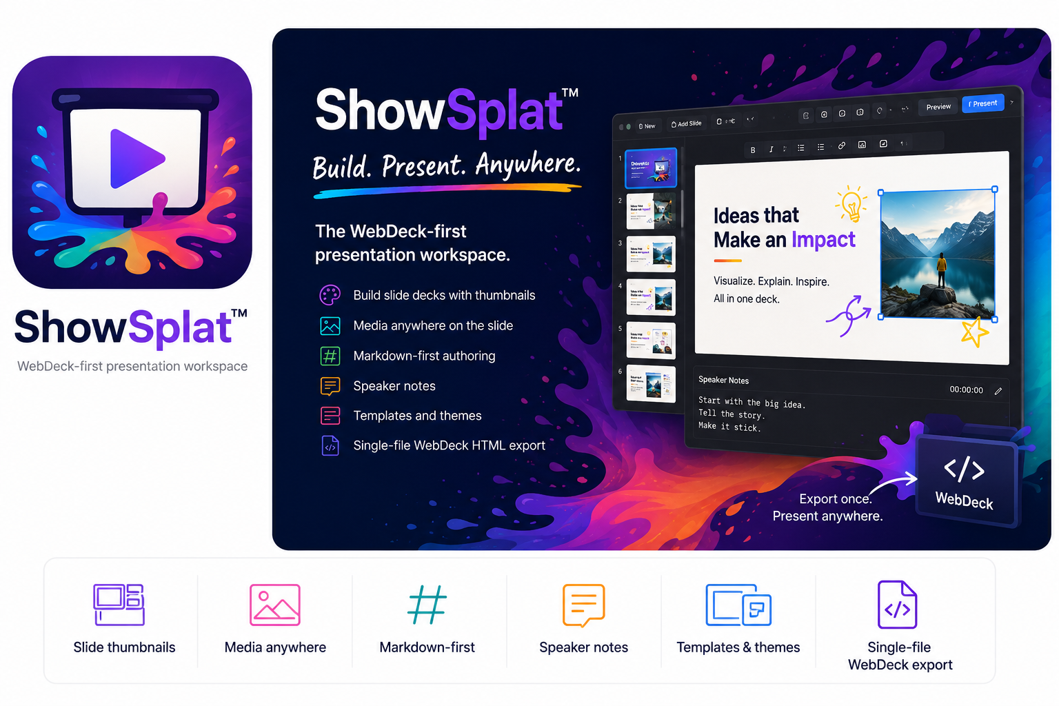 ShowSplat presentation workspace splash artwork